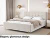 MEBLINI Polsterbett 160x200 mit Lattenrost mit Matratze – FABIO – Creme Samt – Doppelbett mit Bettkasten - Stauraumbett - Kopfteil Bett mit Stauraum Bild 3