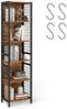 VASAGLE Bücherregal, Büroregal, Küchenregal, Standregal mit 6 Ablagen, 4 S-Haken, 30 x 60 x 175,6 cm, für Büro, Wohnzimmer, Arbeitszimmer, vintagebraun-tintenschwarz Bild 5
