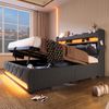 Polsterbett Betten mit Hydraulisch Stauraum, USB und Typ C-Port, LED-Funktion,Grau,140*200cm,mit Matratze Bild 3