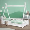 ML-DESIGN Kinderbett Hausbett Tipi Zeltbett inkl. Lattenrost Bodenbett Kinder Himmelbett, Abenteuerbett mit Rausfallschutz Zelt Spielbett Kiefer Weiß Kinderhaus Bild 2