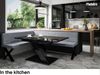 MEBLINI Eckbank für Esszimmer mit ausziehbarem Tisch - Küchenbank - Essecke - Sitzecke Küche - PETER - X-Beine 142x196x87cm Links - Grau Samt/B Schwarz Hochgl. Bild 2