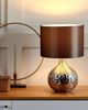 'Yakima' Tischlampe Silber geschwungener Porzellanfuß Stoffschirm Grau Kabel mit Schalter Moderner Glamouröser Stil Bild 3