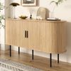 Merax Sideboard mit Rolljalousie-Türen, Aluminiumgriffen & Eisenbeinen – Vielseitiger Aufbewahrungsschrank für Wohnzimmer, Esszimmer & moderne Einrichtung, Holzfarbe Bild 3