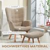 HOMCOM Relaxsessel Ohrensessel mit Hocker, Polstersessel in Cord-Optik (Loungesessel, 2-St, Armlehnstuhl), für Wohnzimmer, Hellbraun Bild 4