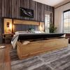 Flieks Holzbett, Doppelbett 160×200cm mit Leselampe, Nachttisch mit Aufladen, Sitzbank Bild 2