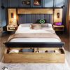 Flieks Holzbett, Doppelbett 160×200cm mit Leselampe, Nachttisch mit Aufladen, Sitzbank Bild 3