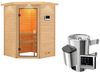 Karibu Ecksauna Antonia mit Dachkranz + 3,6kW Plug&Play Ofen externe Steuerung Bild 2