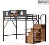 Merax Metall-Hochbett 140 x 200 cm, Kinderbett, Jugendbett, Mit Stauraumleiter, Fenster, Holzplatten und Netzgewebe, Ablagefläche Am Bett, Schwarz Bild 4