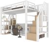 Hochbett 90×200 cm aus Metall und MDF mit LED-Beleuchtung und Stauraum, weiß Bild 5