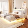 Polsterbett 180x200 cm ohne Matratze, Samt in Beige, klappbares Kopfteil mit Stauraum, LED und USB/Typ-C Bild 2