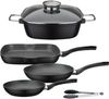 GSW Topf-Set Gourmet Granit, Aluminiumguss (Set, 5-tlg, 1 x Bräter, 1x Grillpfanne 28x28 cm, je 1x Bratpfanne Ø 20/24 cm), Induktion Bild 2