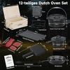 HOMELUX Topf-Set 10/12-tlg. Dutch Oven Set in Holzkiste Kochtopf Grillplatte Stieltopf, Gusseisen (12-tlg, Silikon-Griffhülle, Stapelrost, Deckelheber, Reinigungsgeräte), Gusseisen, vorgebacken, Hitzebeständig bis 280 °C Bild 2