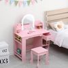 GarveeMore Schminktisch Kinder Set mit LED-Spiegel & Hocker,Holz Frisiertisch mit Schublade, Bücherregal&offenen Ablagen – 3 Lichtmodi Für Schlafzimmer&Spielzimmer Bild 2
