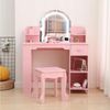 GarveeMore Schminktisch Kinder Set mit LED-Spiegel & Hocker,Holz Frisiertisch mit Schublade, Bücherregal&offenen Ablagen – 3 Lichtmodi Für Schlafzimmer&Spielzimmer Bild 3