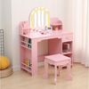 GarveeMore Schminktisch Kinder Set mit LED-Spiegel & Hocker,Holz Frisiertisch mit Schublade, Bücherregal&offenen Ablagen – 3 Lichtmodi Für Schlafzimmer&Spielzimmer Bild 4