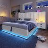 Merax Polsterbett 160×200, Doppelbett Stauraumbett mit App Control LED und USB-C Ladefunktion, Bettgestell mit Lattenrost, PU, Weiß, Ohne Matratze und Nachttisch Bild 3