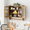HAUSS SPOLE Hängeschrank 30cm Wandschrank Badezimmerschrank Küchenschrank mit Handtuchhalter (Vintage 63 cm Wandregal mit Doppelglastüren – 3 Stufiger Stauraum mit Handtuchhalter, Naturholz – Wandmontage für Badezimmer, Küche, Esszimmer – Stabil & Plat... Bild 4