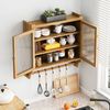 HAUSS SPOLE Hängeschrank 30cm Wandschrank Badezimmerschrank Küchenschrank mit Handtuchhalter (Vintage 63 cm Wandregal mit Doppelglastüren – 3 Stufiger Stauraum mit Handtuchhalter, Naturholz – Wandmontage für Badezimmer, Küche, Esszimmer – Stabil & Plat... Bild 3