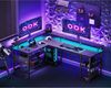 Gaming Tisch LED Eckschreibtisch 2 Steckdosen USB Kohlefaser Schwarz 168×120cm Bild 2