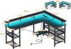 Gaming Tisch LED Eckschreibtisch 2 Steckdosen USB Kohlefaser Schwarz 168×120cm Bild 3