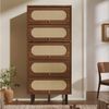 BlingBin Hochschrank Kommoden Nussbaum mit Rattan 80x40x163 cm (1-St, Highboard mit 5 Klappen & Metallbeinen) Stauraumschrank für Wohnzimmer/Flur/Küche, mit Kippschutz Bild 2