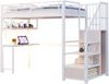 Hochbett aus Metall mit Schreibtisch, Regalen & Stauraumtreppe, 90x200 cm, Weiß, ohne Matratze Bild 5