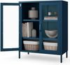 Vitrinenschrank Wohnzimmer klein GINA - 3 Ebenen, Metall | Glasvitrine Bücherschrank Büroschrank Aktenschrank mit Glasfenster Metallschrank, 101,5x80x40cm Dunkelblau Bild 1