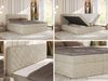 Boxspringbett AVERTA 160 x 200 cm mit Bettkasten und Topper, Doppelbett mit Bonnell-Federkernmatratze, gepolstertem Kopfteil, Stauraum, modernes Schlafzimmer Bett - Beige Schenille glatt - H4 Bild 2
