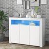Merax Hochglänzende weiße Sideboard-Vitrine mit LED-Leuchten, moderne 3-türige Holz-Buffetschrank-Aufbewahrungseinheit Bild 3