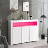 Merax Hochglänzende weiße Sideboard-Vitrine mit LED-Leuchten, moderne 3-türige Holz-Buffetschrank-Aufbewahrungseinheit Bild 2