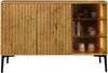 Merax Badezimmerschrank, 120 cm Sideboard, mit Lichtleiste, Glastür , Holz Bild 5
