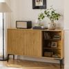 Merax Badezimmerschrank, 120 cm Sideboard, mit Lichtleiste, Glastür , Holz Bild 3