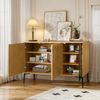 Merax Badezimmerschrank, 120 cm Sideboard, mit Lichtleiste, Glastür , Holz Bild 2