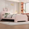 Kinderbett 90x200 Rosa mit Kaninchen-Kopfteil und 2 Schubladen,Gepolstertes Bett aus Lammwolle und MDF, Cartoon Bunny Design Bild 3