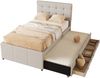 Polsterbett, 90x200cm+90x190cm, Familienbett, Bett mit drei Schubladen, Ausziehbares Rollbett, Verstellbares Kopfteil, Ohne Matratze, Beige Bild 4