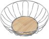 DRW Runde Obstschale aus Metall mit Holzboden aus Chrom und Natur, 28x10 cm, Basis 16,5 cm Bild 1
