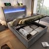 Hydraulisches Bett 90x200cm mit LED-Beleuchtung – Grau mit hohem Kopfteil und Stauraum Bild 2