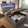 Hydraulisches Bett 90x200cm mit LED-Beleuchtung – Grau mit hohem Kopfteil und Stauraum Bild 2
