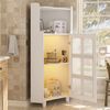 REDOM Vitrine Smart Eckschrank mit App-Steuerung & LED-Beleuchtung (Packung, 1-St, Vielseitig für Wohnzimmer, Bad oder als Bücherregal) 63,5x124x63,5 cm in Weiß, mit drei praktischen Fächern Bild 3
