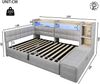 Merax Polsterbett 140 × 200 cm, Tagesbett, Daybett, Schlafsofa, mit hydraulischer Lagerung, USB- und Typ-C-Anschlüssen, Ablagefach, Stauraumbank am Fußende, LED-Lichtleiste, Samt, Grau Bild 4