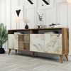 Dmora Konsolentisch Jole, Wohnzimmer-Sideboard, niedriger TV-Schrank, ausgestatteter Wandsockel, 180 x 35 h79 cm, Walnuss und weißer Marmor Bild 2