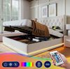 Polsterbett 140x200 cm mit Stauraum, LED und USB/Typ-C – Doppelbett in Beige aus Baumwolle Bild 5