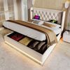 Polsterbett 140x200 cm mit Stauraum, LED und USB/Typ-C – Doppelbett in Beige aus Baumwolle Bild 3