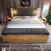 Odikalo Polsterbett Doppelbett 160x200 180x200 mit Nachttische und Bettbank (Holzbett mit klappbarem Kopfteil aus Leinenstoff Stauraum zwei Nachttische Bettbank mit Stauraum Leselampen mit USB Lattenrost Eiche Farbe ohne Matratze) Bild 2