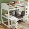 Hochbett 90x200 cm mit ausziehbarem Schreibtisch, Sofa und Stauraum – Kinderbett aus Massivholz in Weiß Bild 2