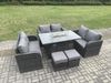 Fimous 8 Sitzer Rattan Möbel Garten Essgarnitur Gas Feuergrube Tisch mit 2 kleinen Fußhockern Liebe Sofa Dunkelgrau Gemischt Bild 3