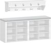 Garderobe mit Sitzbank, Schuhbank mit Sitzfläche, Eingangsbank, Wandgarderobe mit 9 Haken, 12 Fächer, für Wohnzimmer, Flur, 30 x 104 x 49 cm, Weiß-Grau Bild 2