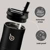 Isolierte Trinkflasche 680ml mit Strohhalm Griff doppelwandig Schwarz Bild 2