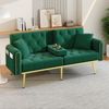 Schlafsofa Samt 2-Sitzer mit verstellbarer Rückenlehne, 175cm Grün Ausziehbett, Sofa mit Getränkehalter & Seitentasche Bild 2