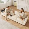 Modernes 4-Sitzer Cord Sofa, Wohnzimmer Sofa mit USB/USB-C Ladefunktion, klappbarer Mittelarmlehne, verstecktem Stauraum, Beige Bild 2